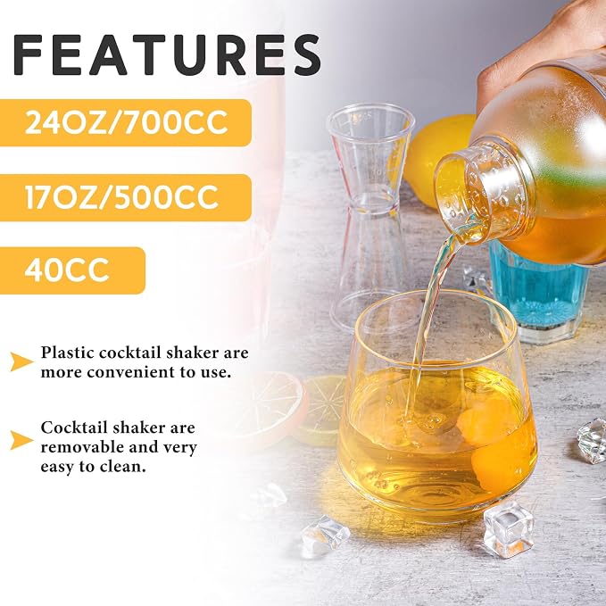 Uiifan 6 Pcs Plastic Cocktail Shaker Set 4 Pcs 17 oz 24 oz Hand Drink Mixer and - Image 5