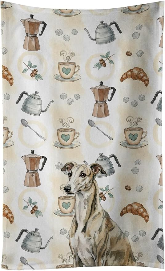 Caroline's Treasures Brindle Whippet Coffee Bar Kitchen Towel Velour Plush by CarolinesTreasures
