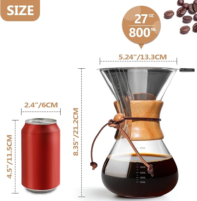 Pour Over Coffee Maker 27 OZ, 8 Cup Borosilicate Glass Drip Coffee Maker - Image 4