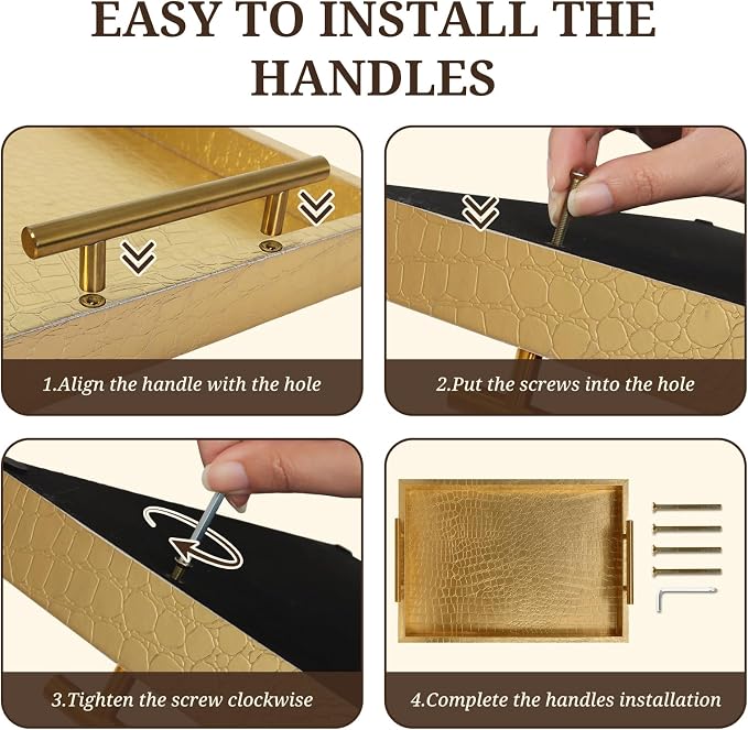 SXNOWS 17"x12" Gold Faux Leather Serving Tray - Image 9