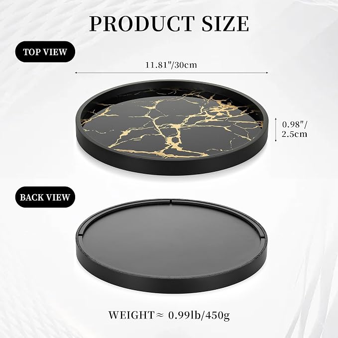 Hanobe Decorative Tray for Home Decor: Black Imitation Marble Round Serving - Image 3