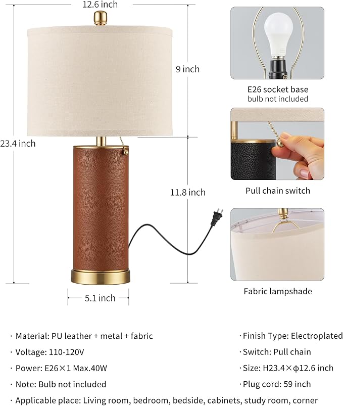 KDG 23.4" Brown PU Leather Table Lamps - Image 5