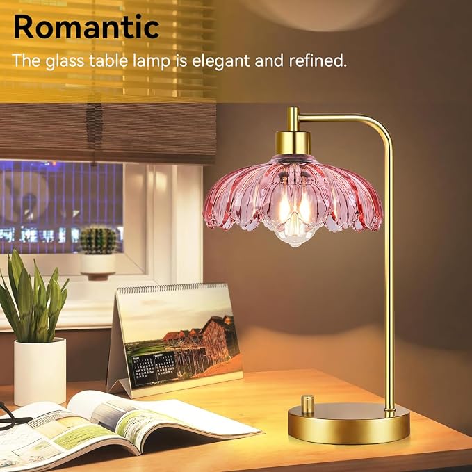 ILLMTW Pink Table Lamp Set of 2, Small Gold Bedside Lamps Dimmable Boho Bedroom - Image 3
