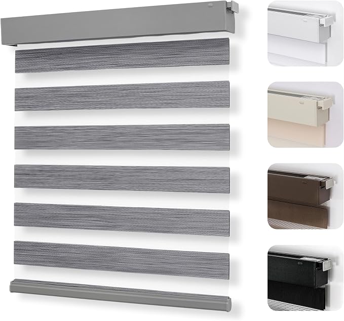 Joydeco No Drill Zebra Blinds for Windows, Cordless Day & Night Dual Sheer by JOYDECO