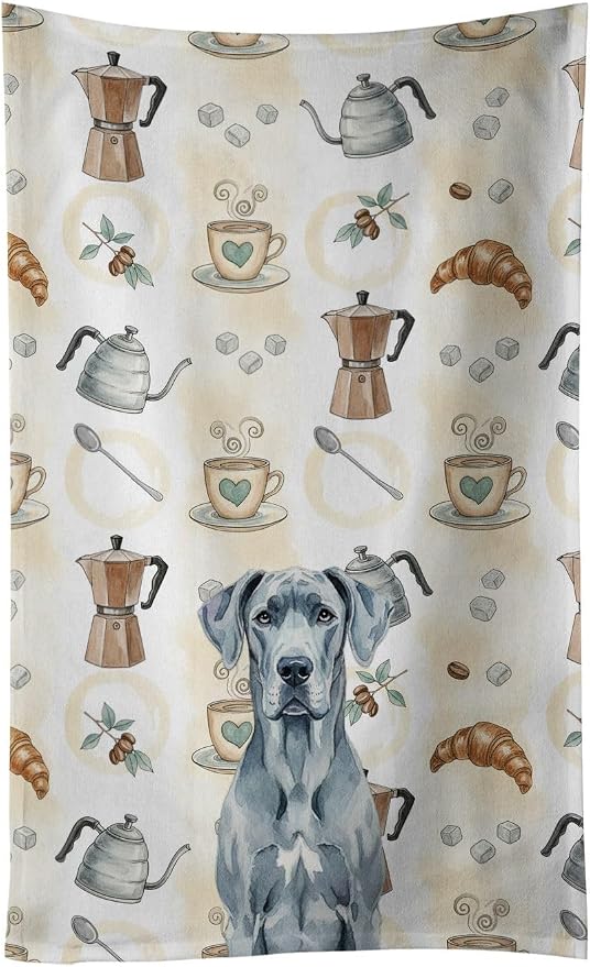 Caroline's Treasures Blue Great Dane Coffee Bar Kitchen Towel Velour Plush by CarolinesTreasures