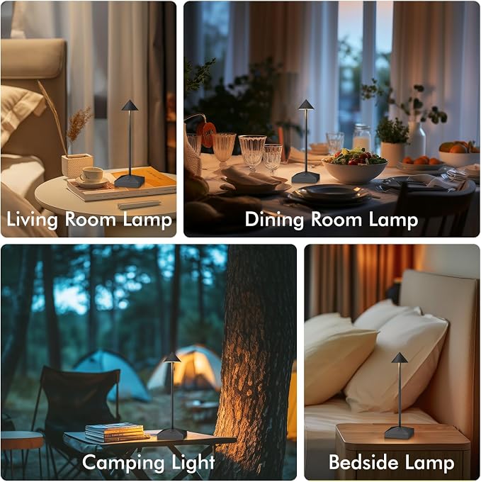 3 Pack 8.26in Black Small Cordless Table Lamps Rechargeable, Battery Operated - Image 2