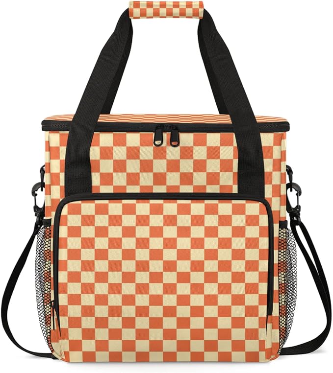Checkerboard Orange Coffee Maker Carrying Bag, Waterproof Insulated Leakproof by Home