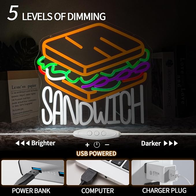 Sandwich Neon Sign Dimmable Food Neon Light Sign - Image 4