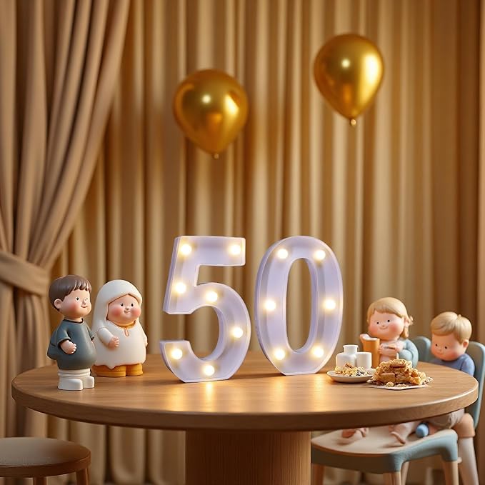50th Birthday Decoration Light Up Letters, Battery Powered LED Numbers Marquee - Image 4