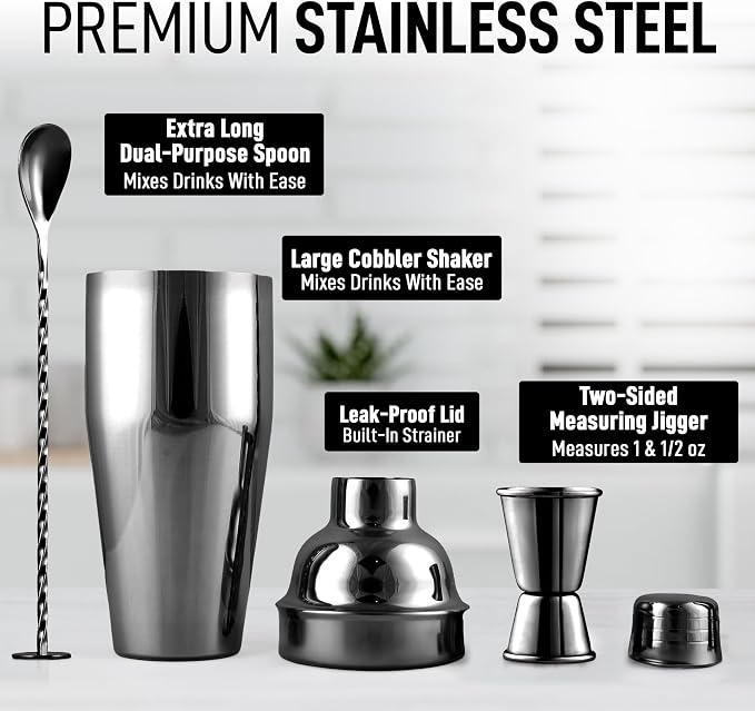 Large 24 oz Stainless Steel Cocktail Shaker Set - Image 2