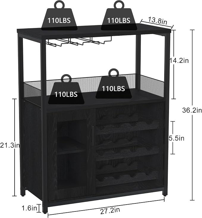 GarveeHome 3-Tier Wine Bar Cabinet - Image 2