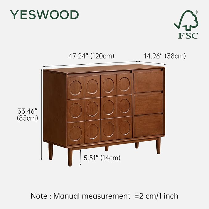 YESWOOD 100% Solid Rubberwood Sideboard Buffet Cabinet, Living Room - Image 2