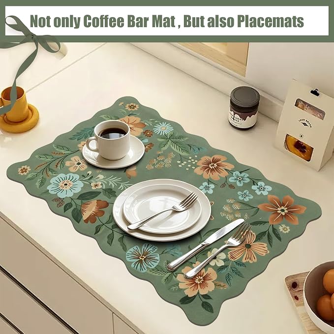 Scalloped Bohemian Boho Floral Flower Coffee Bar Mat Dish Drying Mats - Image 5