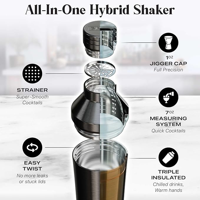 BARE BARREL Insulated Cocktail Shaker Set | Double Wall Stainless Steel | - Image 4