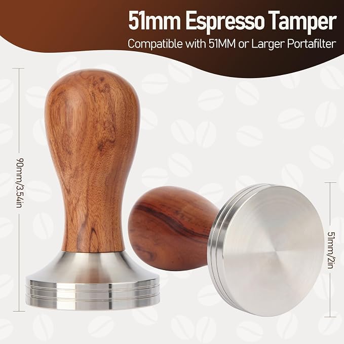 51mm Espresso Tamper Kit, Hard Wood Espresso Tamper Tool & Powder Press Pad & - Image 2