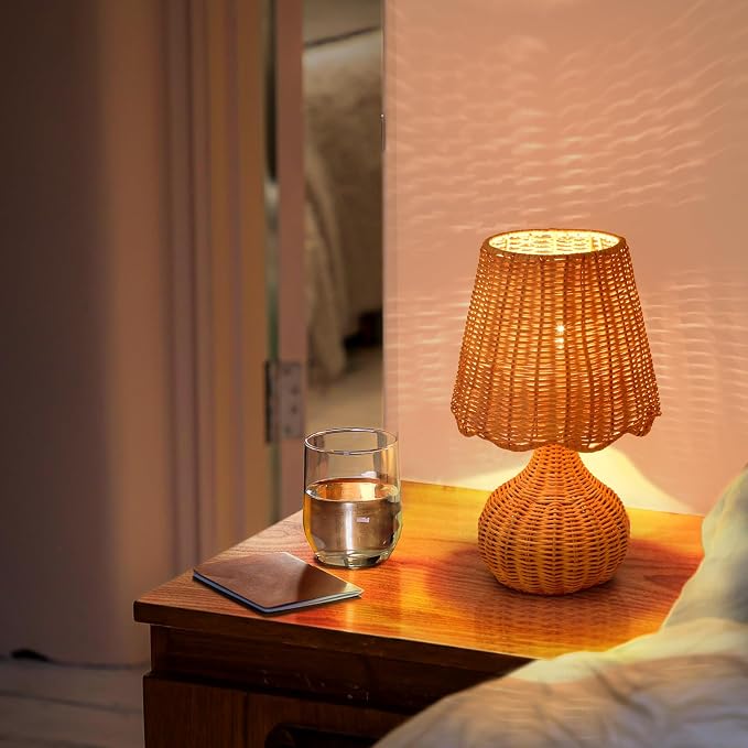 Ziqqeelam Rattan Table Lamp for Bedroom, Boho Small Table Lamps for Bedside - Image 7