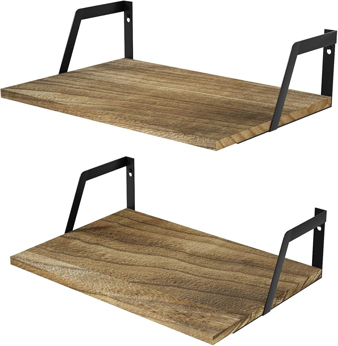 SRIWATANA Floating Shelves Wall Mounted Set of 2 Rustic Wood Shelves by SRIWATANA