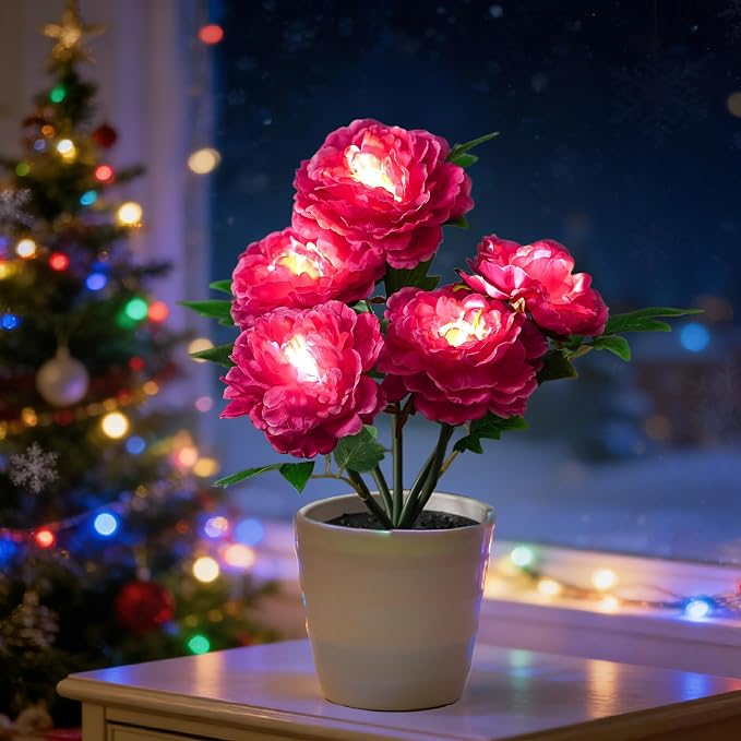 Peony Artificial Flower Lamp, Decorative Night Light by Hibeauti