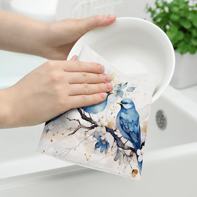Cute Birds Kitchen Towels Decorative Set of 2, Soft Absorbent Dish Towels - Image 3
