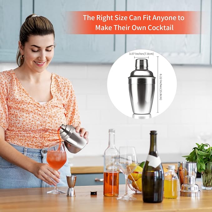 Newness Cocktail Shaker, Stainless Steel Martini Shaker, Drink Shaker Built-in - Image 3