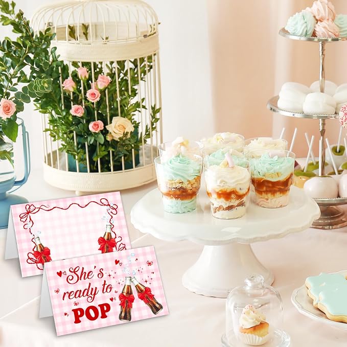 20 Pack "She's Ready to Pop" Place Cards, 4x5 Inch Pink Soda Theme Folded Table - Image 6