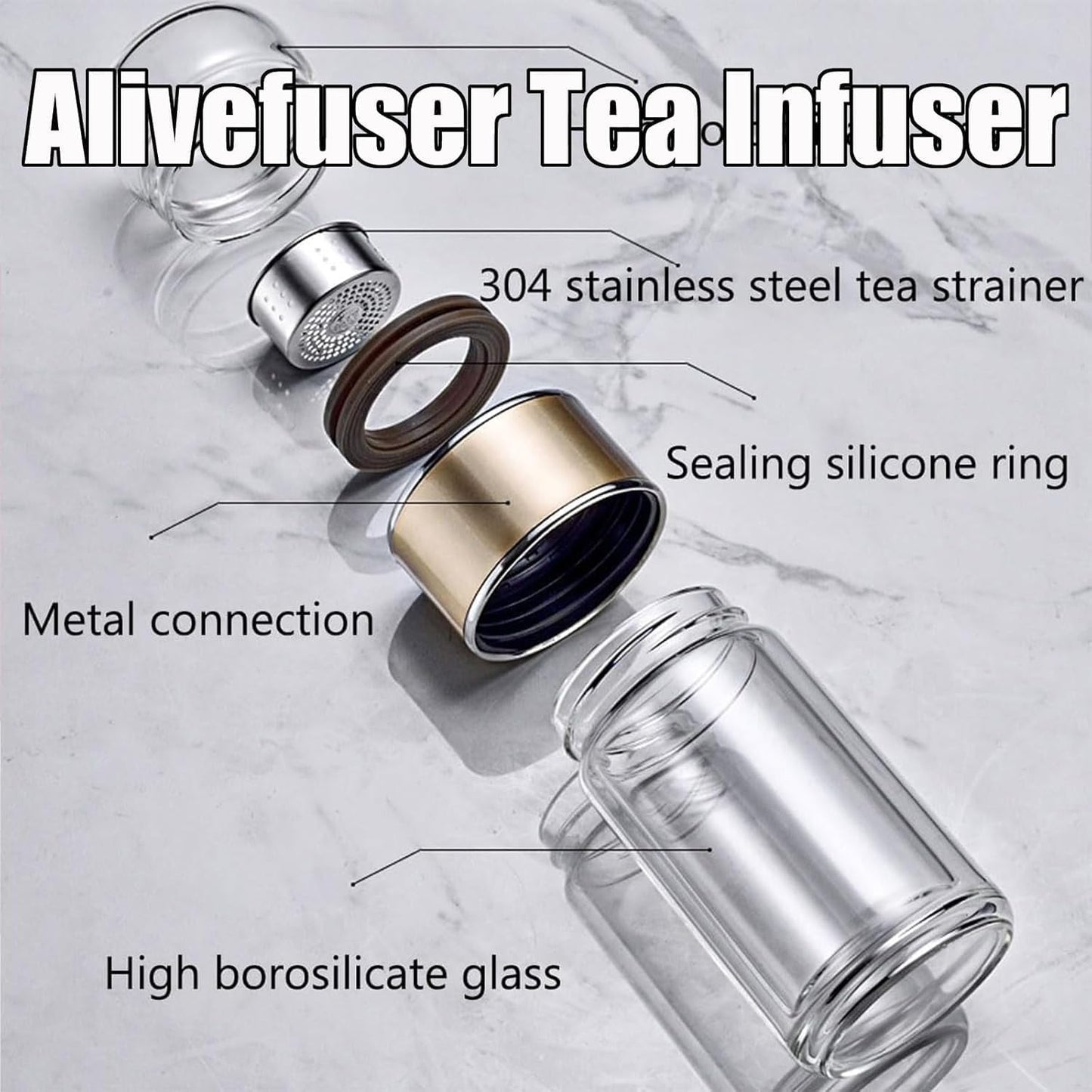 Tryteava Glass Infuser, Tryteava 3-in-1 Smart Tea Infuser, Portable Glass Double Wall Tea Infusers Bottle, with Stainless Steel Filter, Hot & Cold Brew, For Loose Leaf, Office Home (Pink, 350ml)