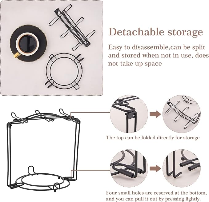 Tea Cup Holder, Coffee Cups and Saucers Display Stand, Metal Foldable Storage - Image 4