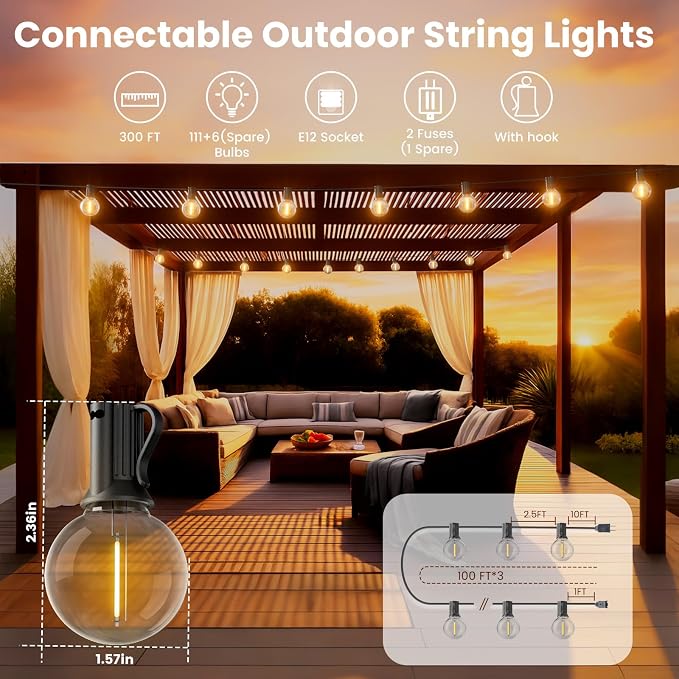 RTTY 300 FT Outdoor String Lights Patio Light - Image 2