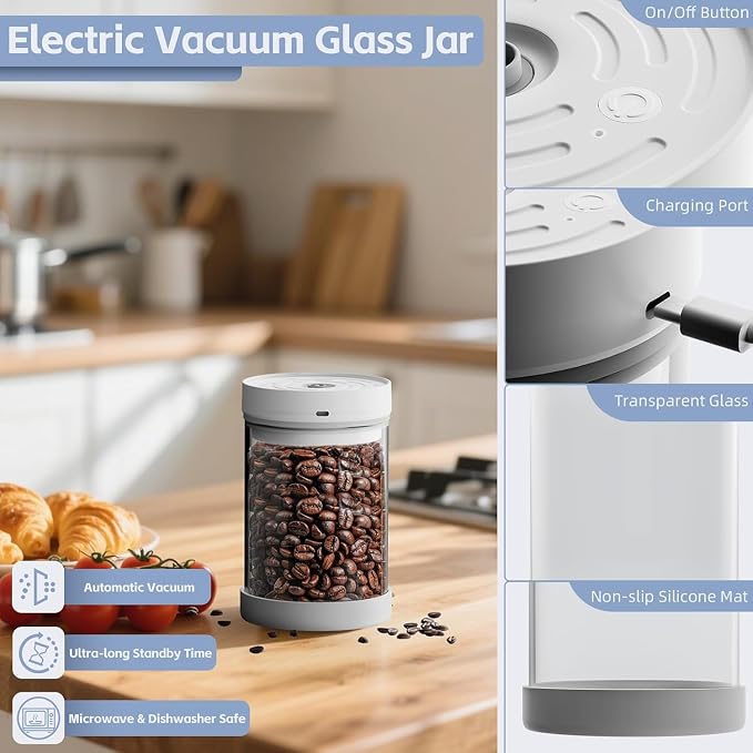 Vacuum Coffee Canister, 1.1L/16oz Vacuum Coffee Containers, Airtight Coffee - Image 4