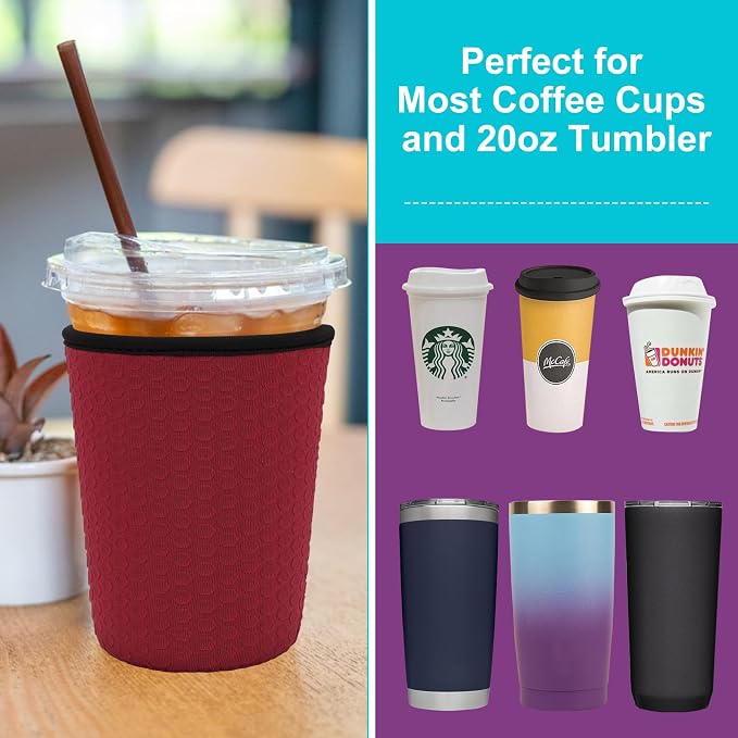 3 Pack Reusable Iced Coffee Protective Sleeves Cup Insulator Neoprene Coffee - Image 4