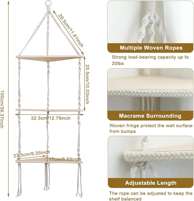 Artilady Macrame Corner Shelf Wall Hanging - Image 2