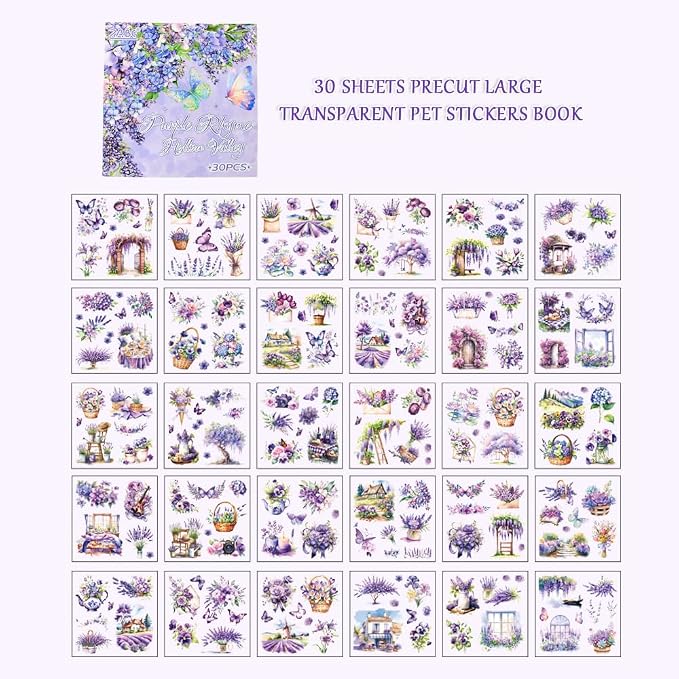 30 Sheets Precut Purple Garden Landscape Stickers Book - Image 2