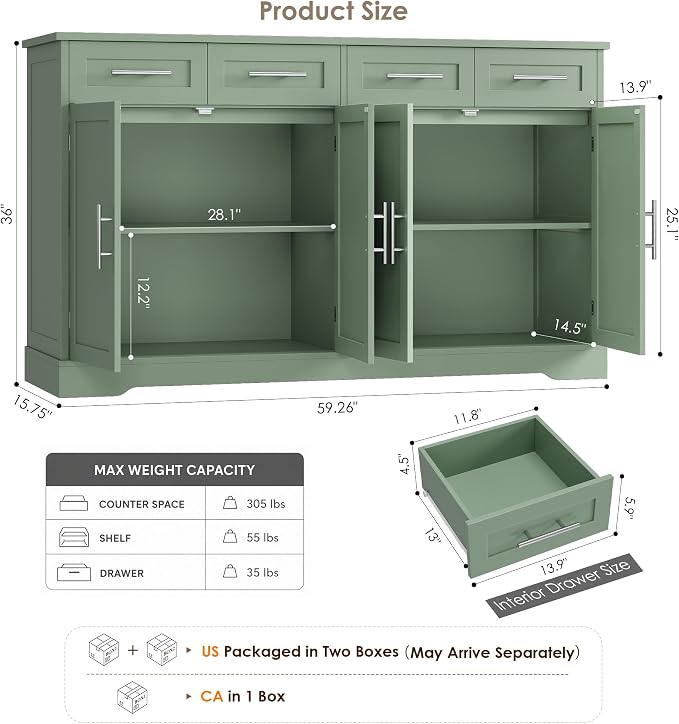 HOSTACK 60" Large Buffet Sideboard - Image 2