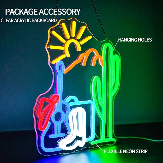Cactus Sunset Neon Sign Dimmable Western Hat Cowboy Neon Light Sign - Image 3
