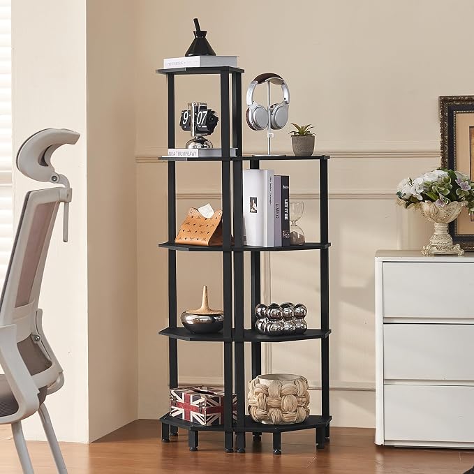 YUFAM 5-Tier Corner Shelf with Sturdy 5-Leg Base, Wooden Corner Bookshelf - Image 4