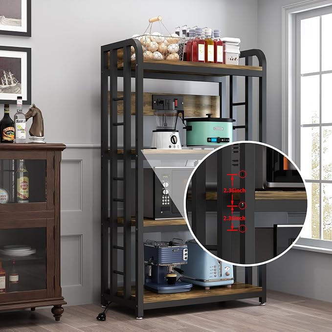 SIREDEEP Bakers Rack with Power Outlet ，4-Tier Kitchen Baker's Rack, Microwave - Image 8