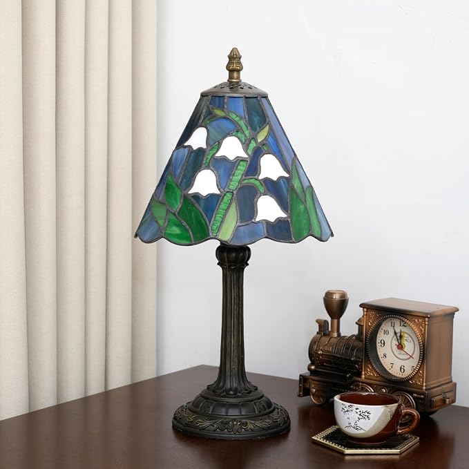 Tiffany Lamp Stained Glass Table Lamp Lily of The Valley 8X8X14 Inches Living - Image 3