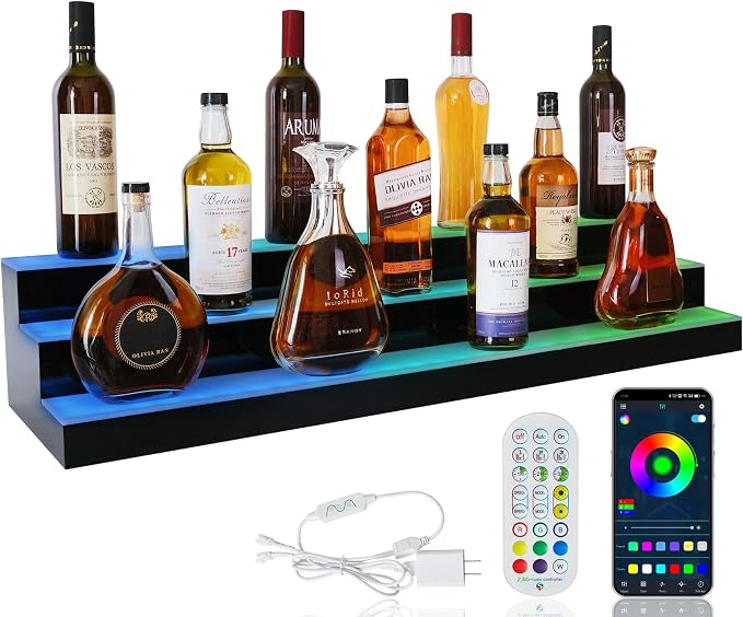 LED Lighted Liquor Bottle Display Shelf, 3 Tiers 40 Inch Bar Bottle Display by ClarityCraze
