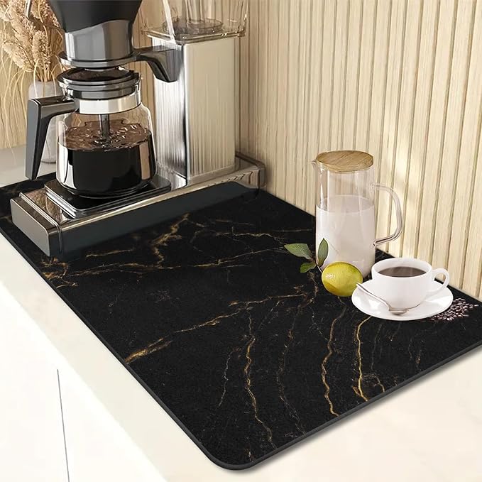 Arttown Coffee Mat for Countertops, Marble Black Gold Dish Drying Mat 2 Pcs for - Image 5