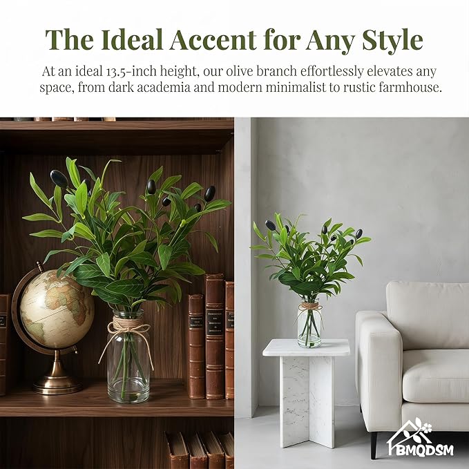 Artificial Olive Branches in Glass Vase - Image 3