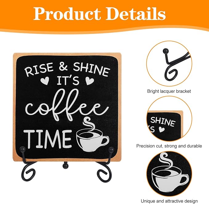 Wooden Coffee Sign Rise & Shine It's Coffee Time Decor Funny Bar Accessories - Image 4