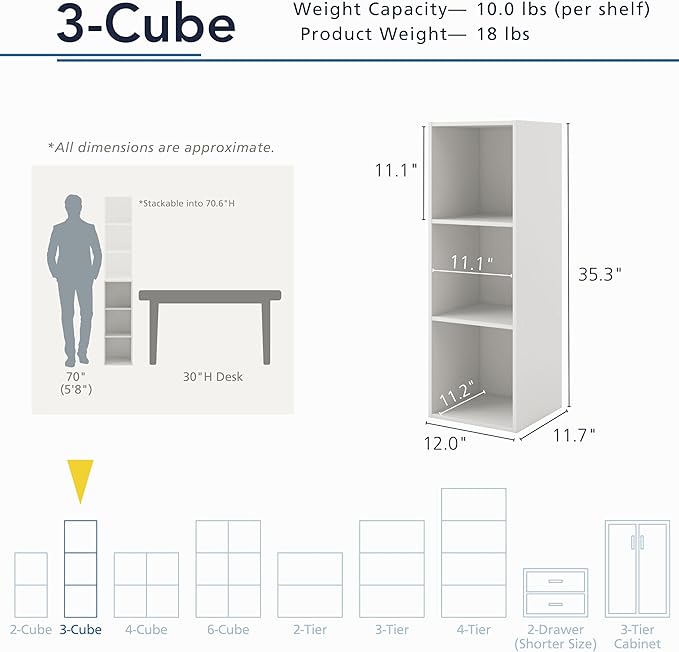Homes: Inside + Out Apexa 3-Cube Storage Organizer Shelves, Stackable Wood - Image 3