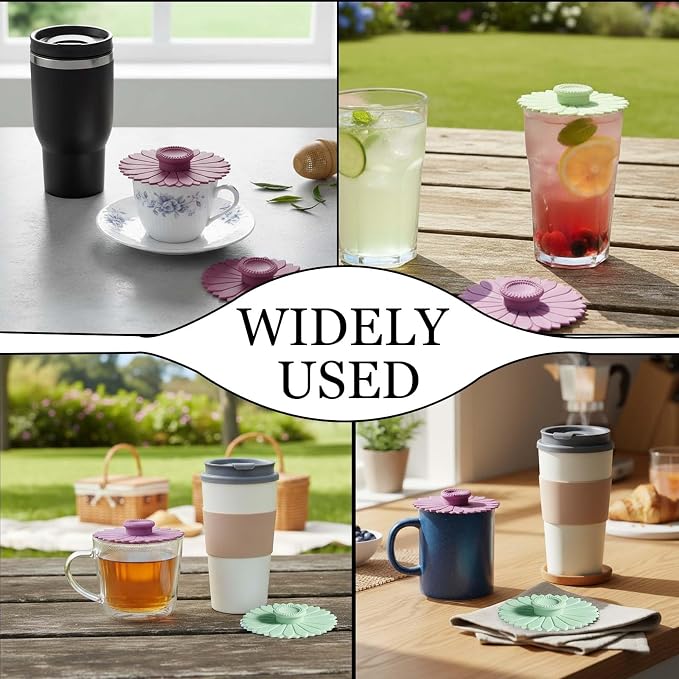 Sunflower Silicone Cup Covers, Reusable & Flexible Mug Covers and Silicone Lids - Image 4