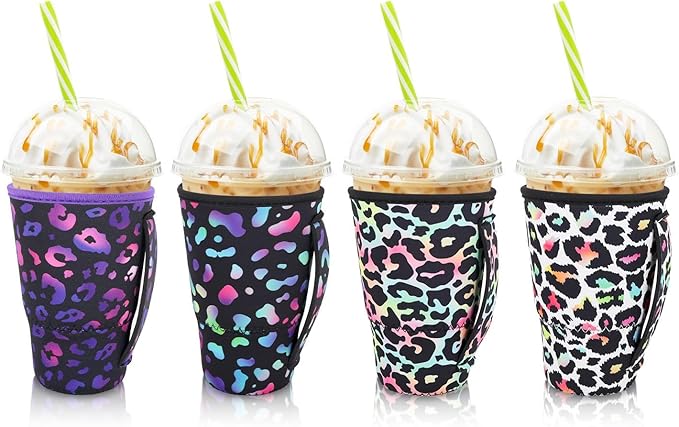4Pack Reusable Iced Coffee Sleeve Insulator Sleeves by AJLTPA