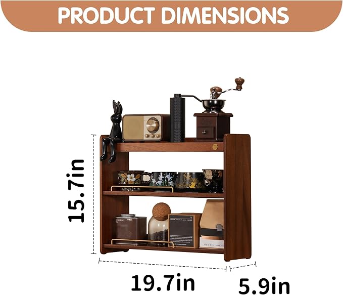 Wooden Cup Holder Walnut 3 Tier Shelf Organizer | Coffee Station Organizer - Image 2