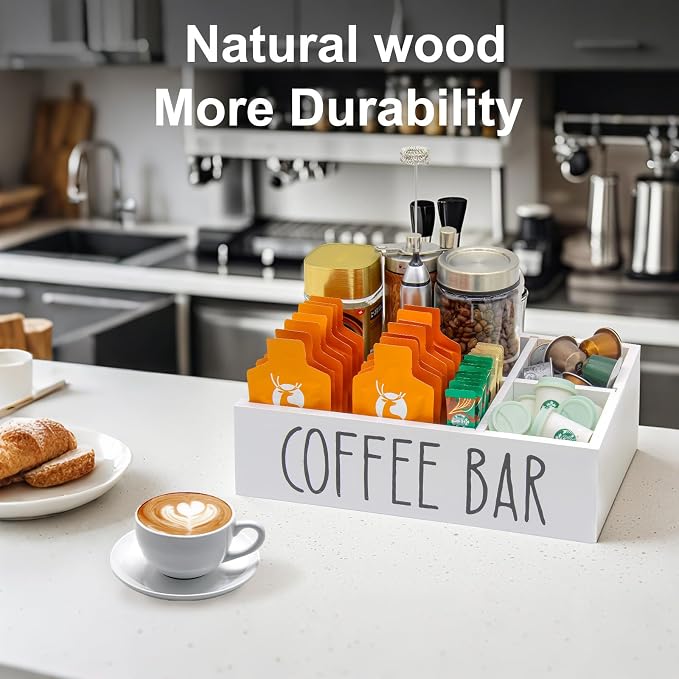 Coffee Station Organizer with Removable Dividers Disposable Cup Holder Wooden - Image 2