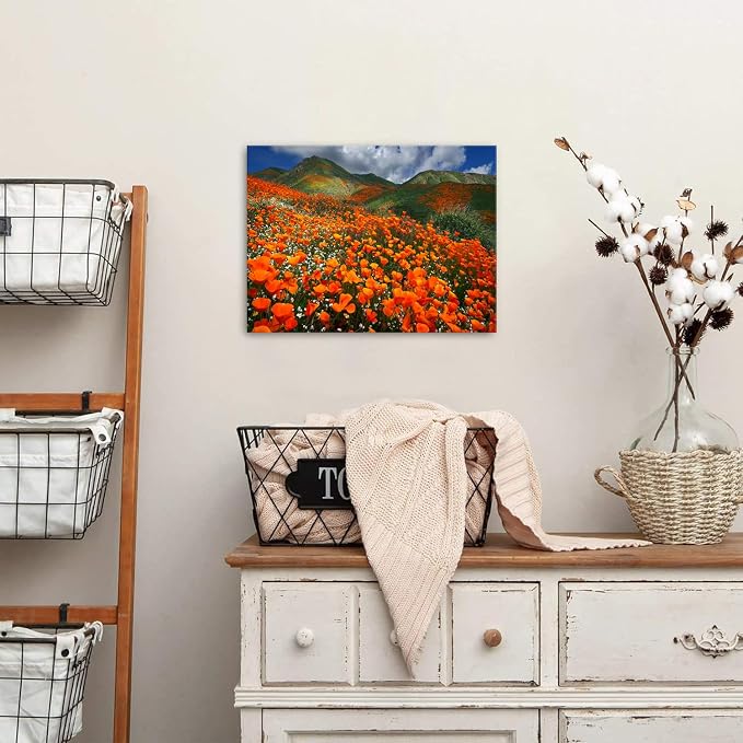 Orange Poppy Canvas Wall Art Nature Forest Mountain Landscape Pictures Wall - Image 4