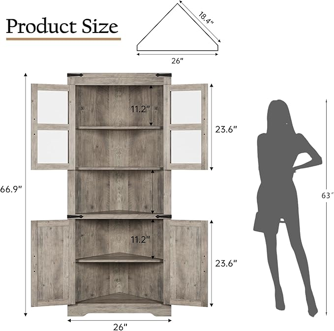GarveeHome 67 in Tall Corner Storage Cabinet - Image 2