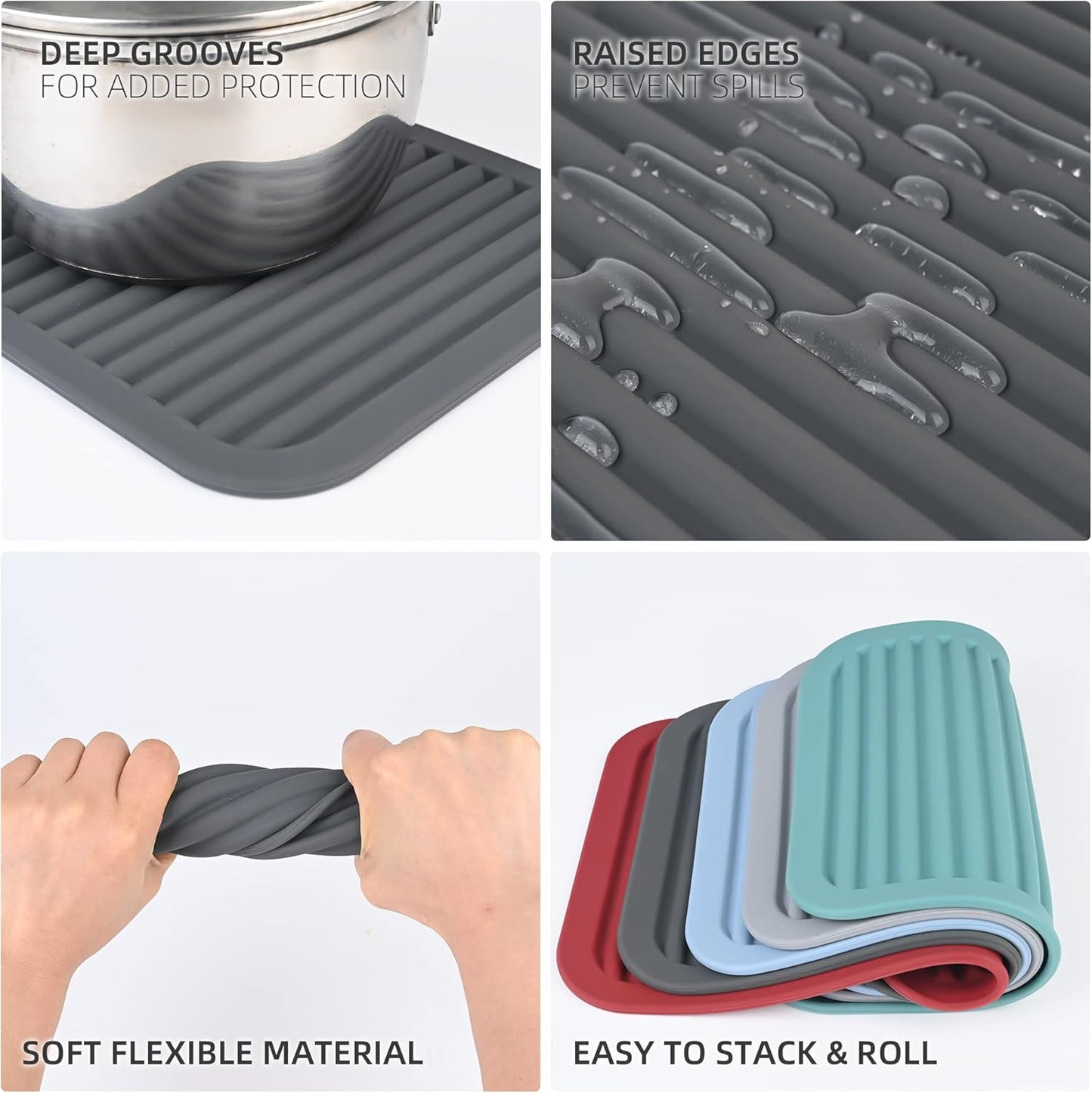 Silicone Trivet Mat for Hot Pots and Pans, Heat Resistant Silicone Mat, Multipurpose Trivets Mats, Flexible Durable Blue Hot Pads for Countertops, Non-Slip Rectangular Pad Pot Holder 2 Set