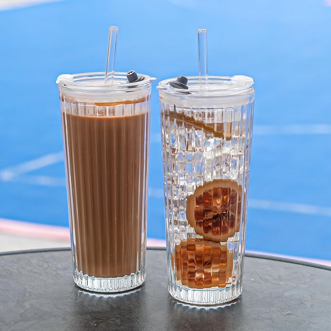 20oz Glass Tumblers with Lids and Straws - Image 4